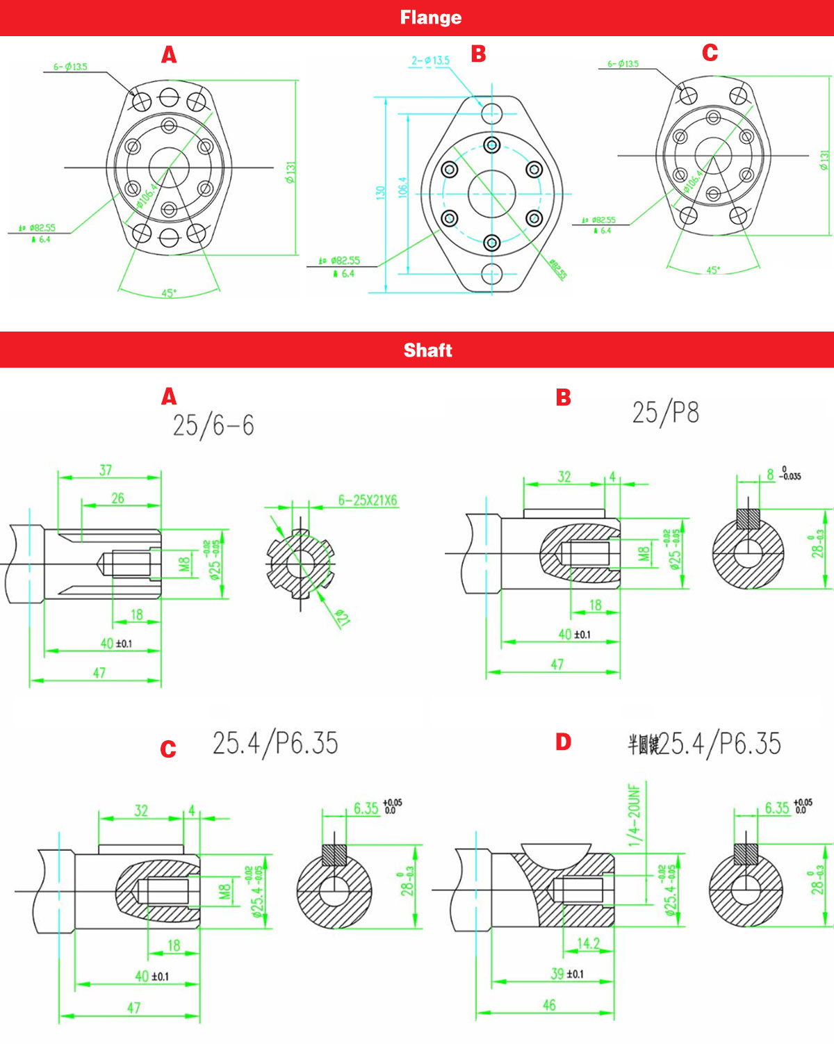 Moteur orbital hydraulique série OMR, arbre Ø 25 mm et orifice d'huile G1/2 pour Danfoss 4