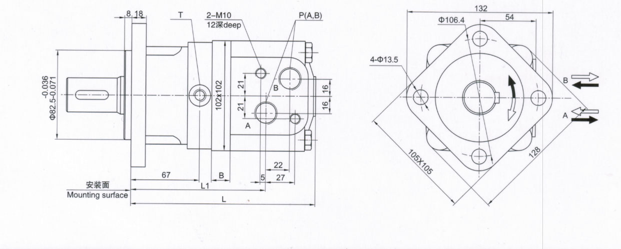 Motore orbitale idraulico OMS 315cm³ Ø32mm per flangia di montaggio a 4 bulloni serie Danfoss 3