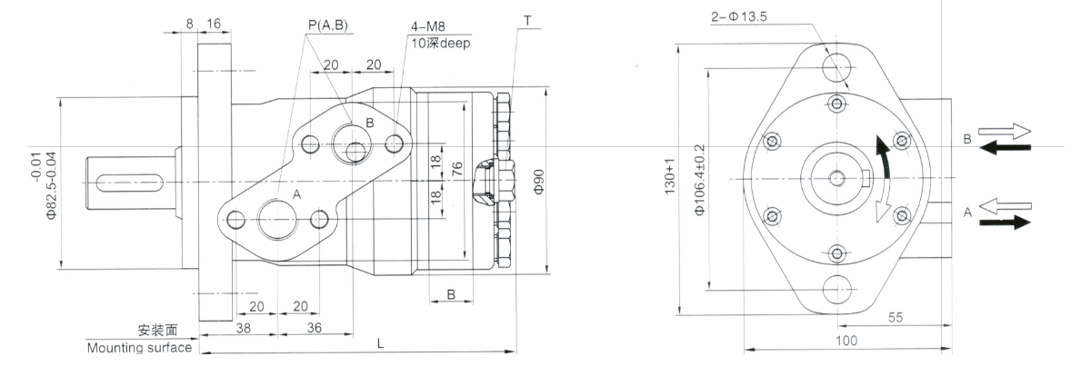 Moteur orbital hydraulique série OMR, arbre Ø 25 mm et orifice d'huile G1/2 pour Danfoss 3